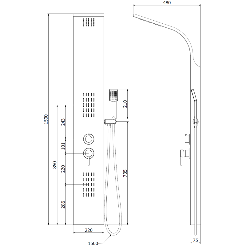 Mexen Taro dušo panelis, chromas - 7614-03-00