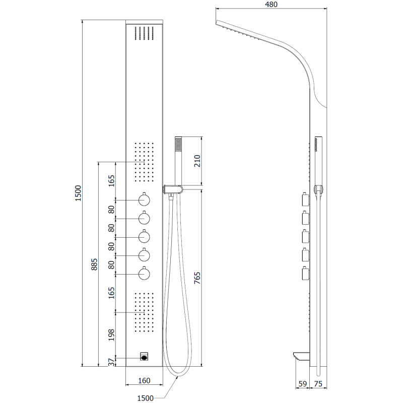 Mexen Timor dušo panelis su snapeliu, juodas - 7621-04-70