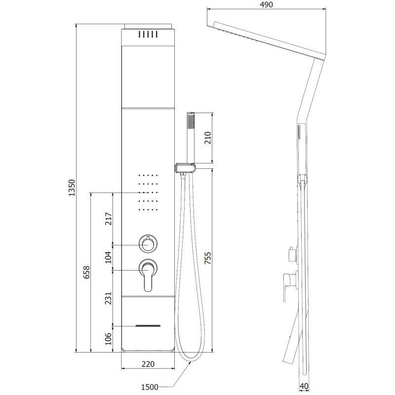 Mexen Yap dušo panelis, juodas/chromas - 7612-02-77