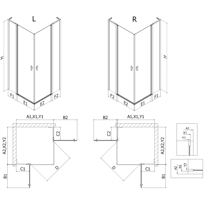 Mexen Mist L Duo varstoma dušo kabina 115 x 105 cm, permatomas, valcuotas varis - 8A4L-115-105-65-00