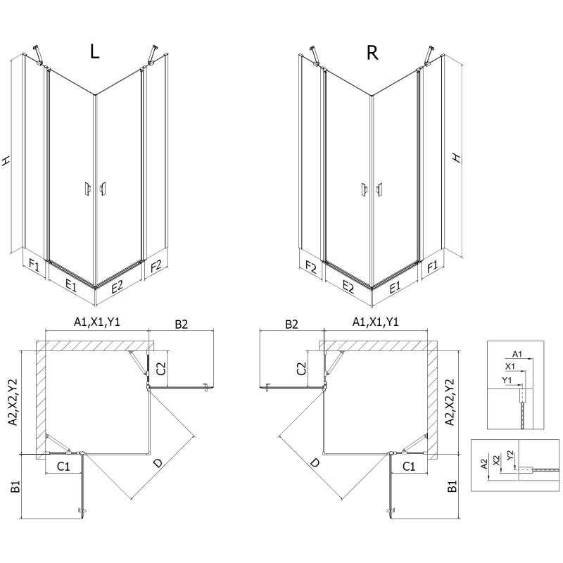 Mexen Mist Duo varstoma dušo kabina 105 x 80 cm, skaidri, juoda - 8A4-105-080-70-00