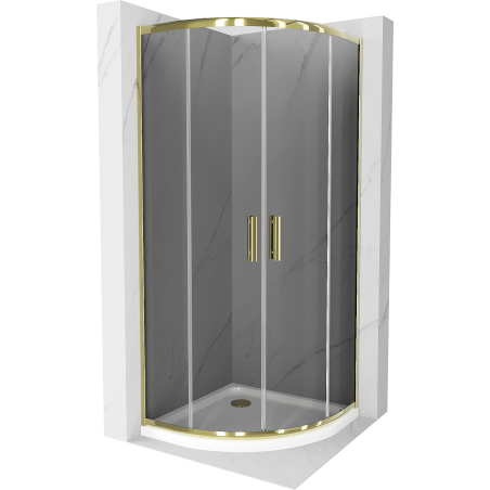 Mexen Rio apvalus dušo kabina 80 x 80 cm, grafitas, auksas + Flat padėklas, baltas - 863-080-080-50-40-4110G