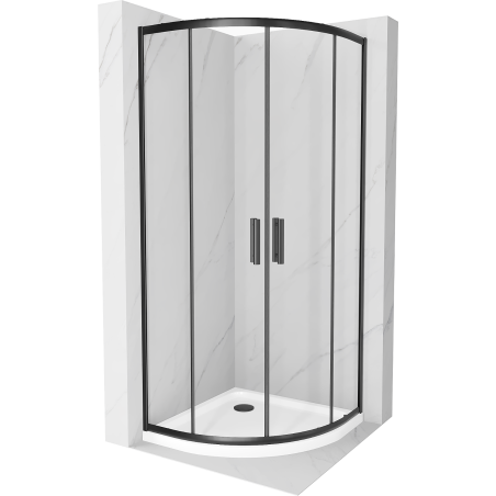 Mexen Rio pusapvalė dušo kabina 80 x 80 cm, skaidri, juoda + Flat, baltas dušo padėklas - 863-080-080-70-00-4110B