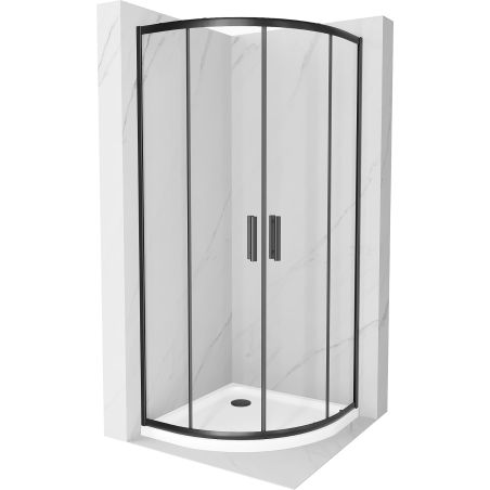 Mexen Rio pusapvalė dušo kabina 90 x 90 cm, skaidri, juoda + Flat padėklas, baltas - 863-090-090-70-00-4110B