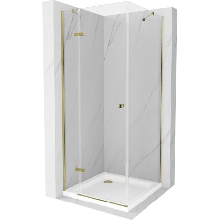 Mexen Roma atidaroma dušo kabina 90 x 90 cm, skaidri, auksinė + Flat padėklas - 854-090-090-50-00-4010