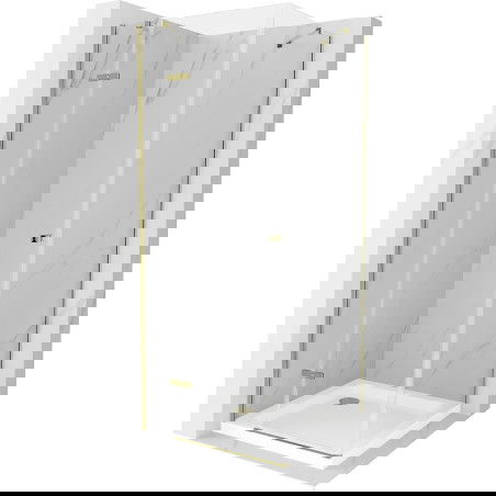 Mexen Roma atveriama dušo kabina 100 x 100 cm, skaidri, auksinė + padėklas Flat - 854-100-100-50-00-4010