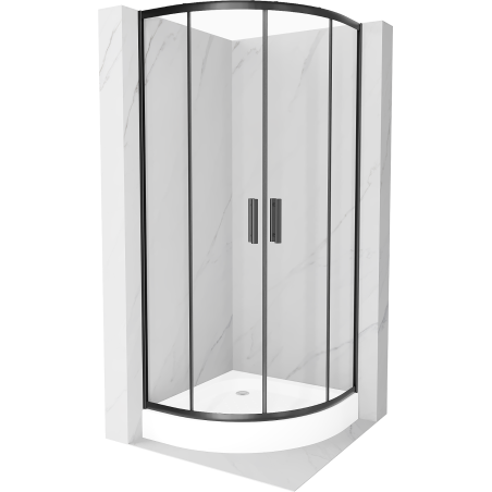Mexen Rio dušo kabina, pusapvalė, 80 x 80 cm, skaidri, juoda + dušo padėklas, baltas - 863-080-080-70-00-4710