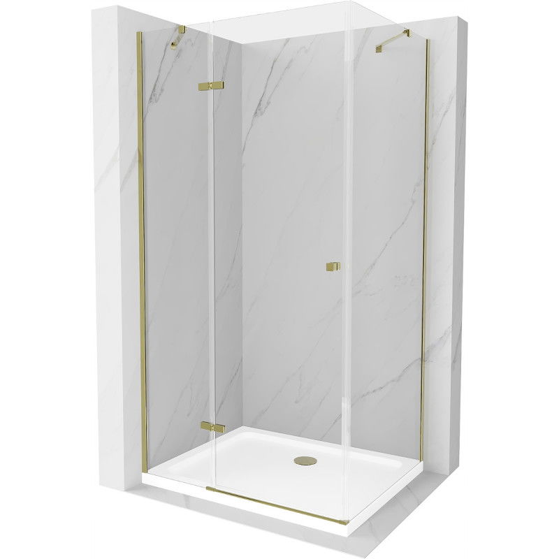 Mexen Roma stumdomas dušo kabinas 120 x 80 cm, skaidrus, auksinis + plokščias padėklas - 854-120-080-50-00-4010