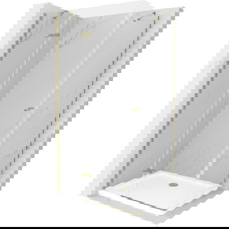 Mexen Roma atsilenkiama dušo kabina 120 x 100 cm, permatoma, auksinė + Flat padėklas - 854-120-100-50-00-4010