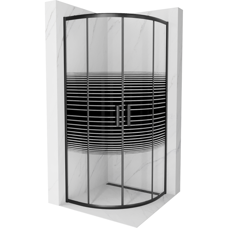 Mexen Rio dušo kabina puslankiškas 90 x 90 cm, juostos juodos - 863-090-090-70-20