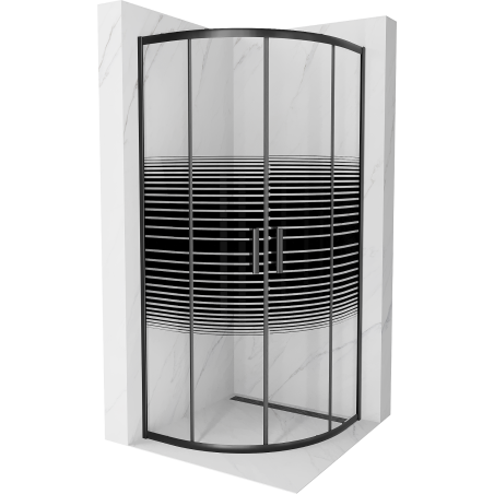 Mexen Rio dušo kabina puslankiškas 90 x 90 cm, juostos juodos - 863-090-090-70-20