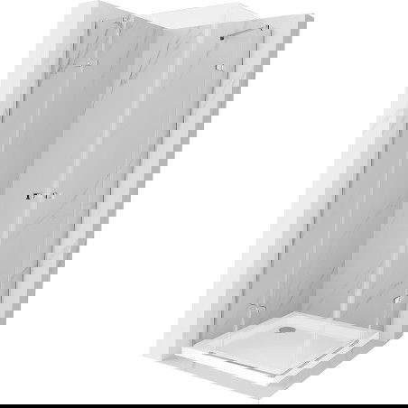 Mexen Roma Dviejų durų dušo kabina atverčiama 90 x 90 cm, skaidri, chromuota + plokščia dušo padėklas