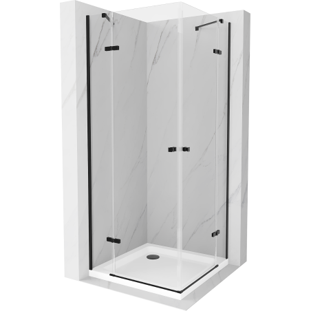 Mexen Roma Duo pakreipiama dušo kabina 90 x 90 cm, Skaidrus, Juoda + dušo padėklas Flat - 854-090-090-70-02-4010B