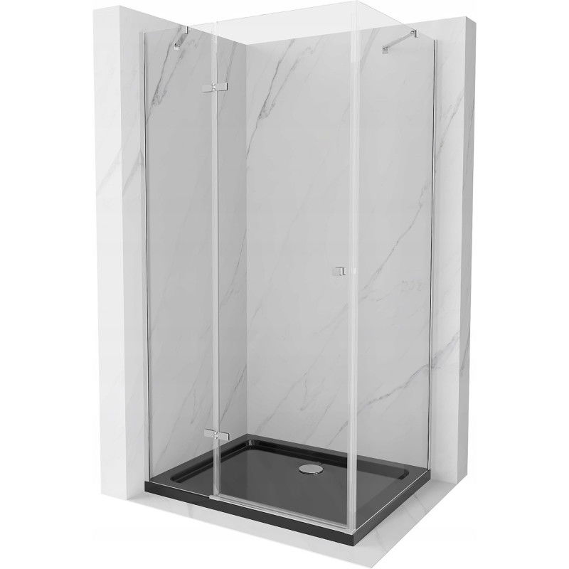 Mexen Roma atveriama dušo kabina 100 x 80 cm, skaidrus, chromas + Flat padėklas, juodas - 854-100-080-01-00-4070