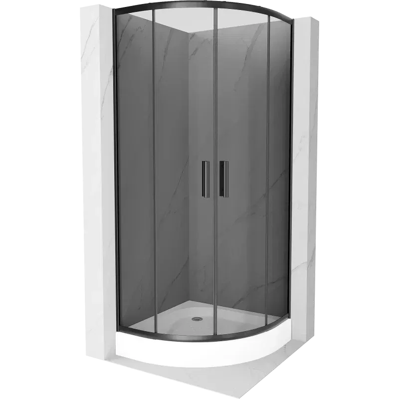Mexen Rio pusapvalė dušo kabina 70 x 70 cm, grafito, juoda + Rio padėklas, baltas - 863-070-070-70-40-4710