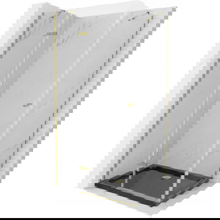 Mexen Roma pakreipiama dušo kabina 120 x 80 cm, Skaidrus, Auksinė + dušo padėklas Flat, Juoda - 854-120-080-50-00-4070G