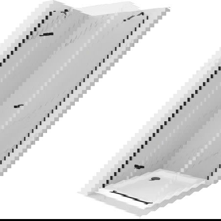 Mexen Roma dušo kabina su durimis, atveriama 100 x 100 cm, permatoma, juoda + Flat padėklas, baltas - 854-100-100-70-00-4010B