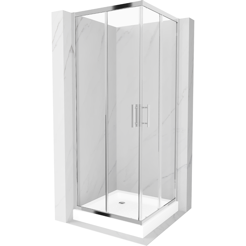 Mexen Rio kvadratinė dušo kabina 80 x 80 cm, skaidri, chromuota + padėklas, baltas - 860-080-080-01-00-4510