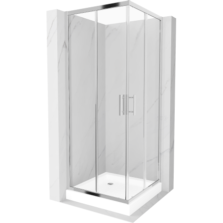 Mexen Rio kvadratinė dušo kabina 80 x 80 cm, skaidri, chromuota + padėklas, baltas - 860-080-080-01-00-4510