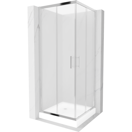 Mexen Rio kvadratinė dušo kabina 80 x 80 cm, matinė, chromas + padėklas, baltas - 860-080-080-01-30-4510