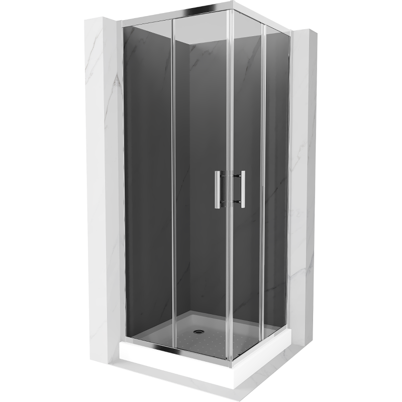 Mexen Rio kvadratinė dušo kabina 80 x 80 cm, grafitas, chromas + Rio padėklas, baltas - 860-080-080-01-40-4510