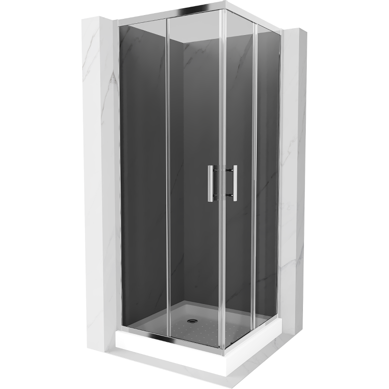 Mexen Rio kvadratinė dušo kabina 80 x 80 cm, grafitas, chromuota + padėklas , baltas - 860-080-080-01-40-4510