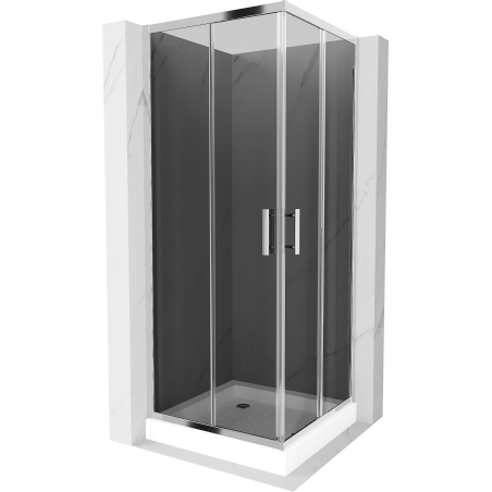 Mexen Rio kvadratinė dušo kabina 80 x 80 cm, grafitas, chromuota + padėklas , baltas - 860-080-080-01-40-4510
