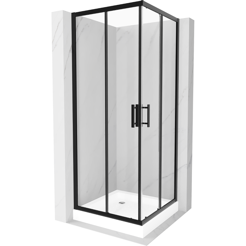 Mexen Rio kvadratinė dušo kabina 80 x 80 cm, permatoma, juoda + padėklas, baltas - 860-080-080-70-00-4510