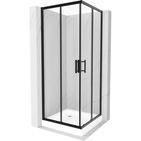 Mexen Rio kvadratinė dušo kabina 80 x 80 cm, permatoma, juoda + padėklas, baltas - 860-080-080-70-00-4510
