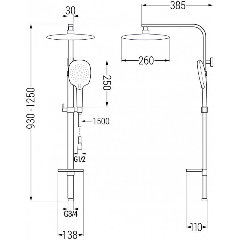 Mexen Q22 dušo stulpelis, chromas - 798222295-00