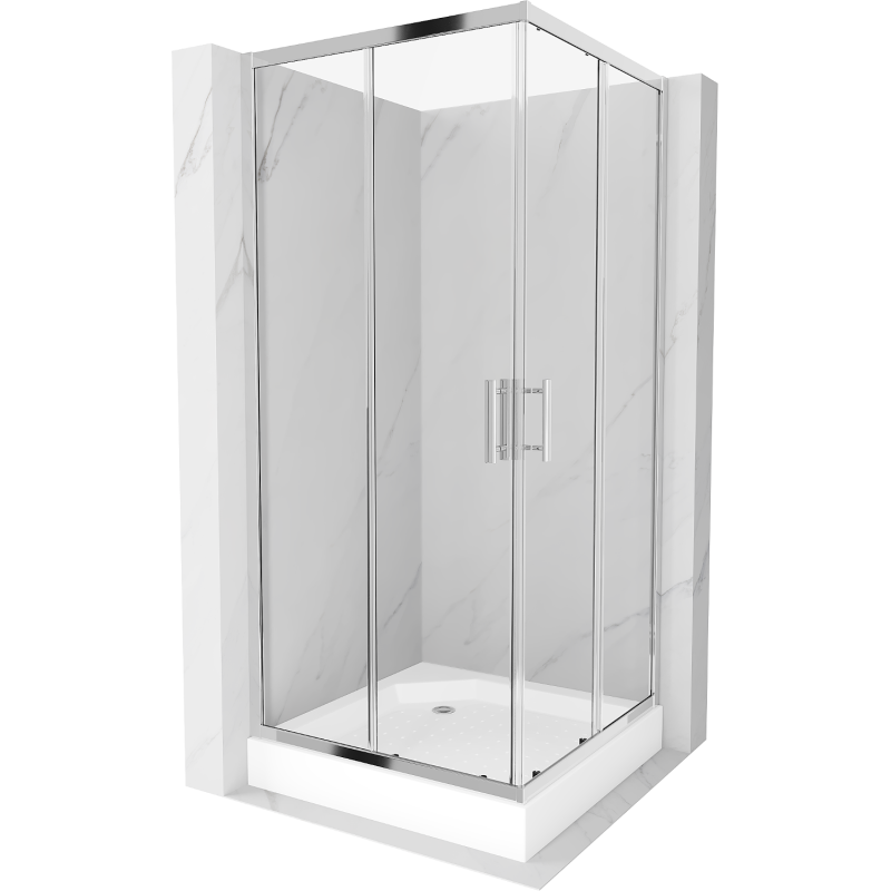 Mexen Rio kvadratinė dušo kabina 90 x 90 cm, skaidri, chromas + padėklas, baltas - 860-090-090-01-00-4510