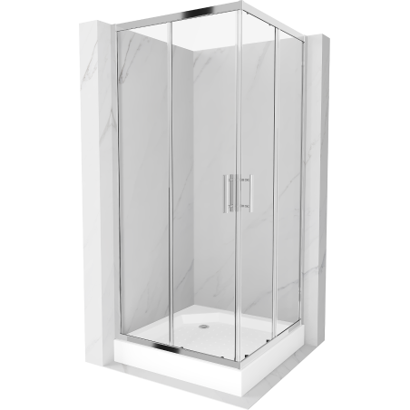 Mexen Rio kvadratinė dušo kabina 90 x 90 cm, skaidri, chromas + padėklas, baltas - 860-090-090-01-00-4510