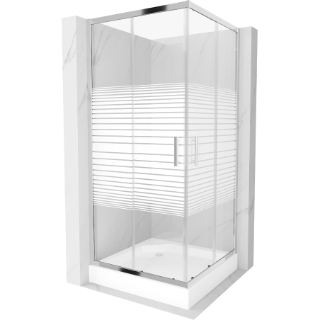 Mexen Rio kvadratinė dušo kabina 90 x 90 cm, baltos juostos, chromas + padėklas, baltas - 860-090-090-01-20-4510