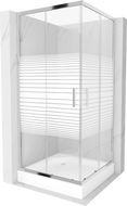 Mexen Rio kvadratinė dušo kabina 90 x 90 cm, baltos juostos, chromas + Rio dušo padėklas, baltas - 860-090-090-01-20-4510