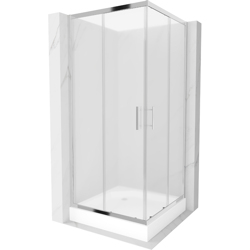 Mexen Rio kvadratinė dušo kabina 90 x 90 cm, matinė, chromuota + padėklas, baltas - 860-090-090-01-30-4510