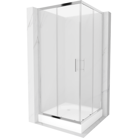 Mexen Rio kvadratinė dušo kabina 90 x 90 cm, matinė, chromuota + padėklas, baltas - 860-090-090-01-30-4510
