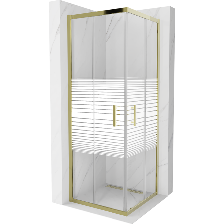 Mexen Rio kvadratinė dušo kabina 70 x 70 cm, balti dryžiai, auksinė - 860-070-070-50-20