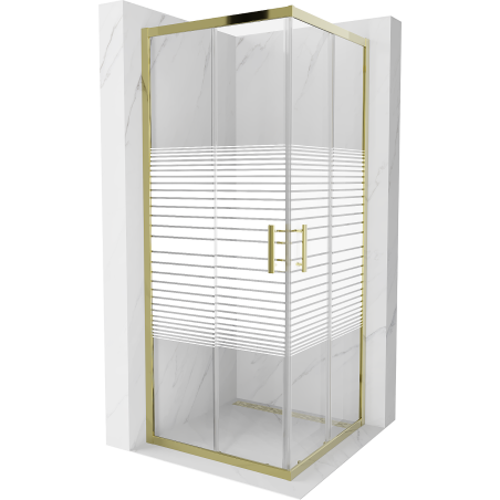 Mexen Rio Kvadratinė dušo kabina 80 x 80 cm, balti dryžiai, auksinė - 860-080-080-50-20