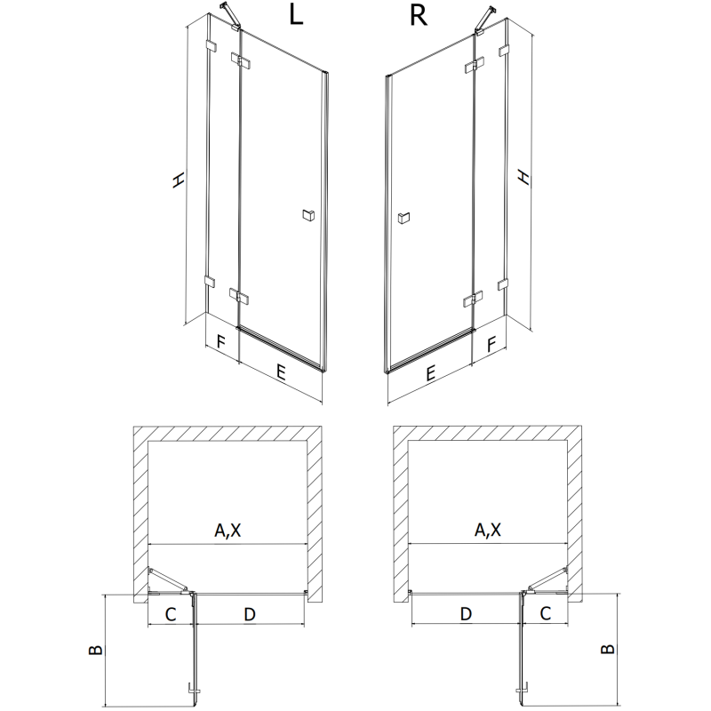 Mexen Lunar kairioji dušo durys 115 cm, permatomos, rožinis auksas - 834-115-000-60-00-L