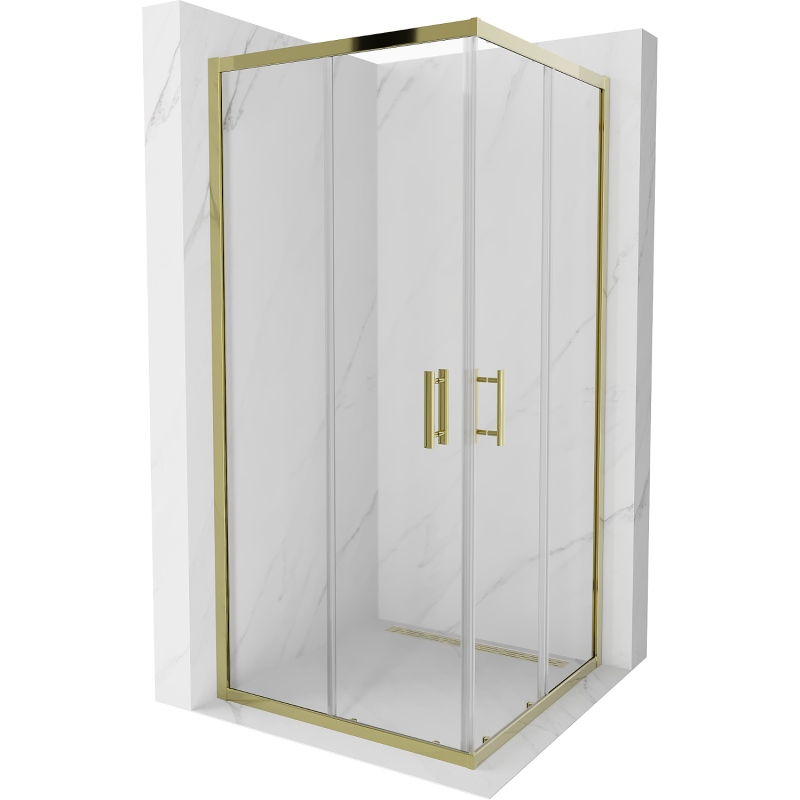 Mexen Rio stačiakampė dušo kabina 90 x 90 cm, permatoma, auksinė - 860-090-090-50-00