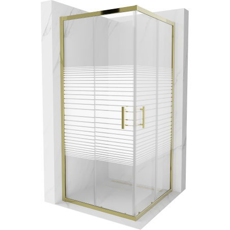 Mexen Rio kvadratinė dušo kabina 90 x 90 cm, balti dryžiai, auksinė - 860-090-090-50-20