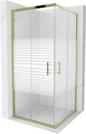 Mexen Rio kvadratinė dušo kabina 90 x 90 cm, balti dryžiai, auksinė - 860-090-090-50-20