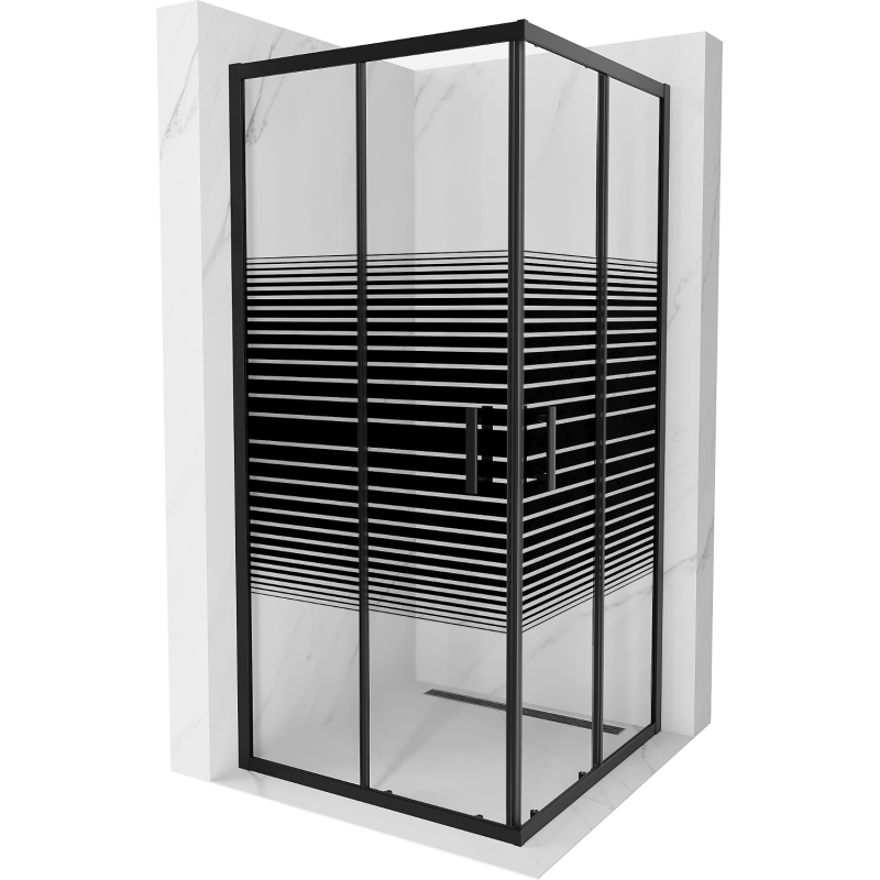 Mexen Rio 90 x 90 cm kvadratinė dušo kabina, juostos, juoda - 860-090-090-70-20