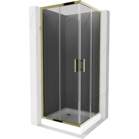 Mexen Rio kvadratinė dušo kabina 80 x 80 cm, grafitas, auksinė + dušo padėklas, baltas - 860-080-080-50-40-4510