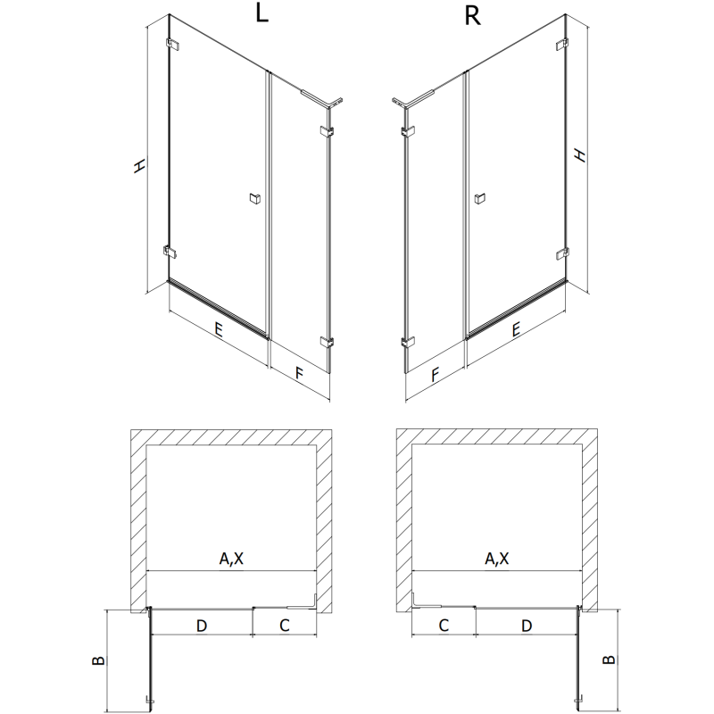 Mexen Lunar-B L dešinės pusės dušo durys 130 cm, skaidrios, gun gray šlifuotas - 832SL-130-050-66-00-P