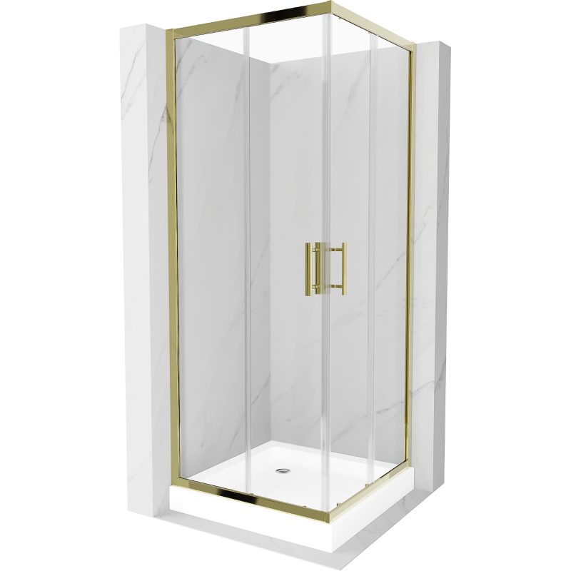 Mexen Rio kvadratinė dušo kabina 80 x 80 cm, permatoma, auksinė + plokštė, balta - 860-080-080-50-00-4510