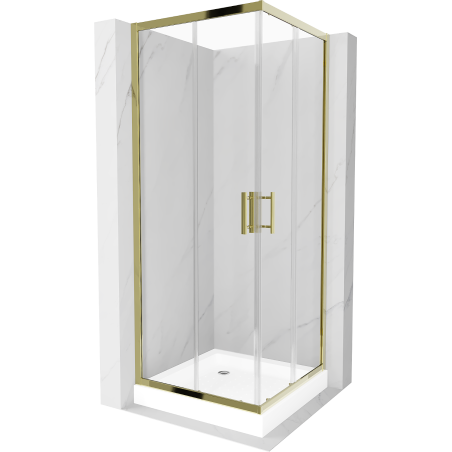 Mexen Rio kvadratinė dušo kabina 80 x 80 cm, permatoma, auksinė + plokštė, balta - 860-080-080-50-00-4510