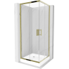 Mexen Rio kvadratinė dušo kabina 80 x 80 cm, permatoma, auksinė + plokštė, balta - 860-080-080-50-00-4510