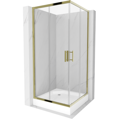Mexen Rio kvadratinė dušo kabina 90 x 90 cm, permatoma, auksinė + baltas padėklas - 860-090-090-50-00-4510
