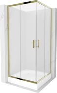 Mexen Rio kvadratinė dušo kabina 90 x 90 cm, matinė, auksinė + Rio padėklas, baltas - 860-090-090-50-30-4510